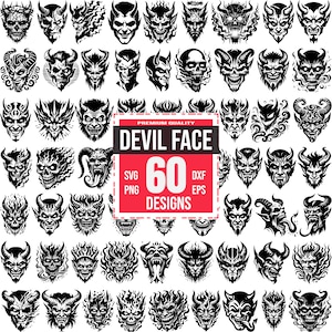 Devil Face SVG Bundle | 60 Demonic & Gothic Designs | Horror, Occult, Halloween, Cricut and Laser Cut