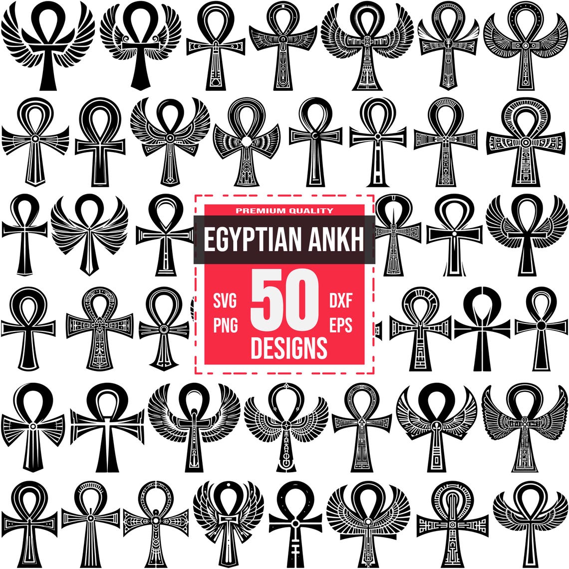 Egyptian Ankh SVG Bundle | 50 Ancient Symbol Designs | Hieroglyph ...