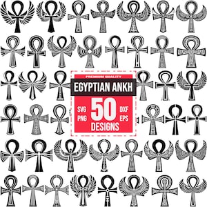 Egyptian Ankh SVG Bundle | 50 Ancient Symbol Designs | Hieroglyph, Spiritual, Cricut and Laser Cut
