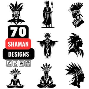 70 Shaman SVG Bundle – Tribal Spiritual PNG, Shaman Silhouette, Native Tribal Spiritual, Indigenous Spirit Warrior, Spiritual Healer