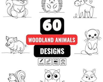 Lindos animales del bosque en SVG de arte lineal / 25 adorables criaturas del bosque / Minimalista, infantil, Cricut y corte láser