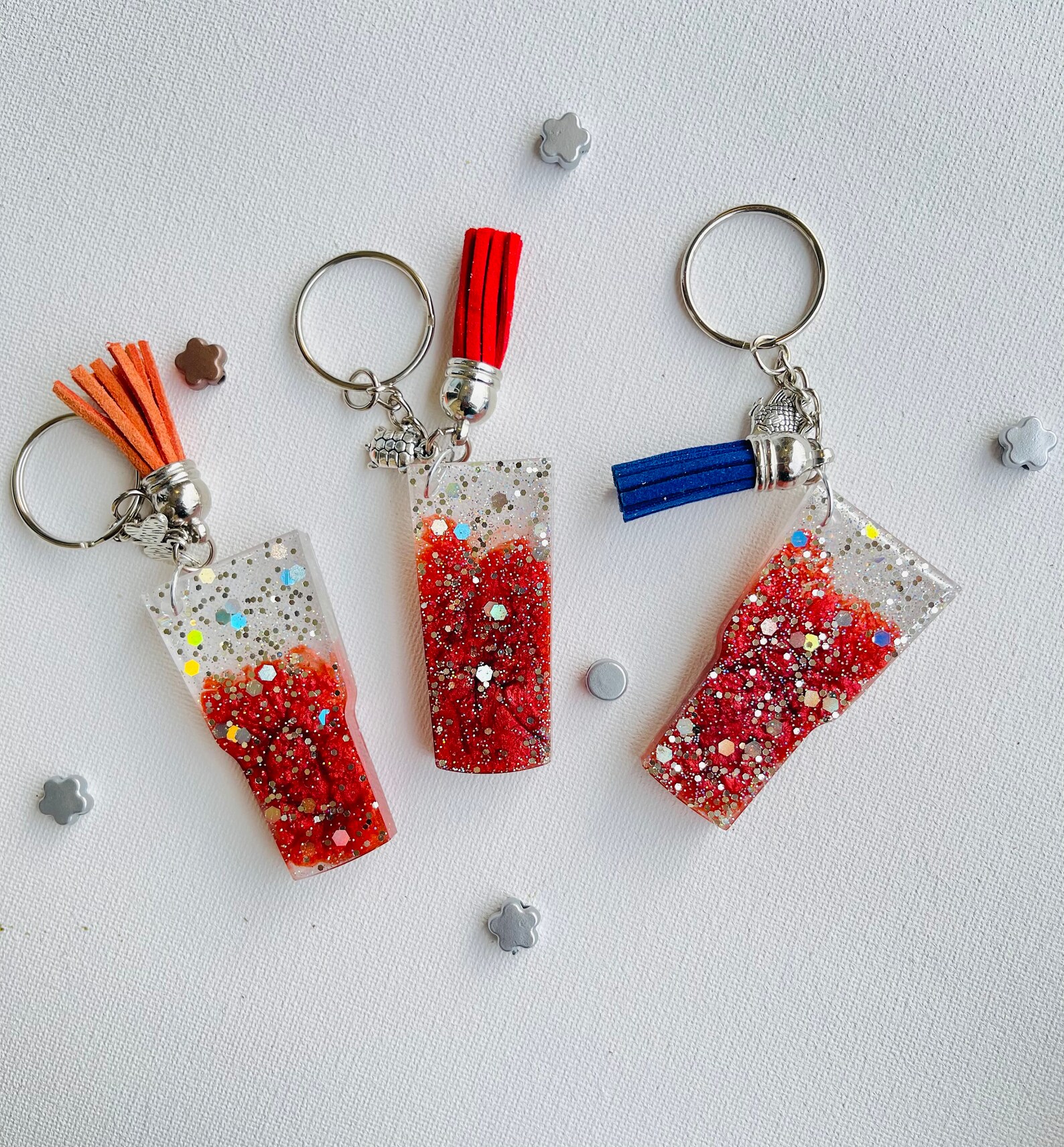 Tumbler Resin Keychains with Tassel and Charm Glitter Resin Etsy