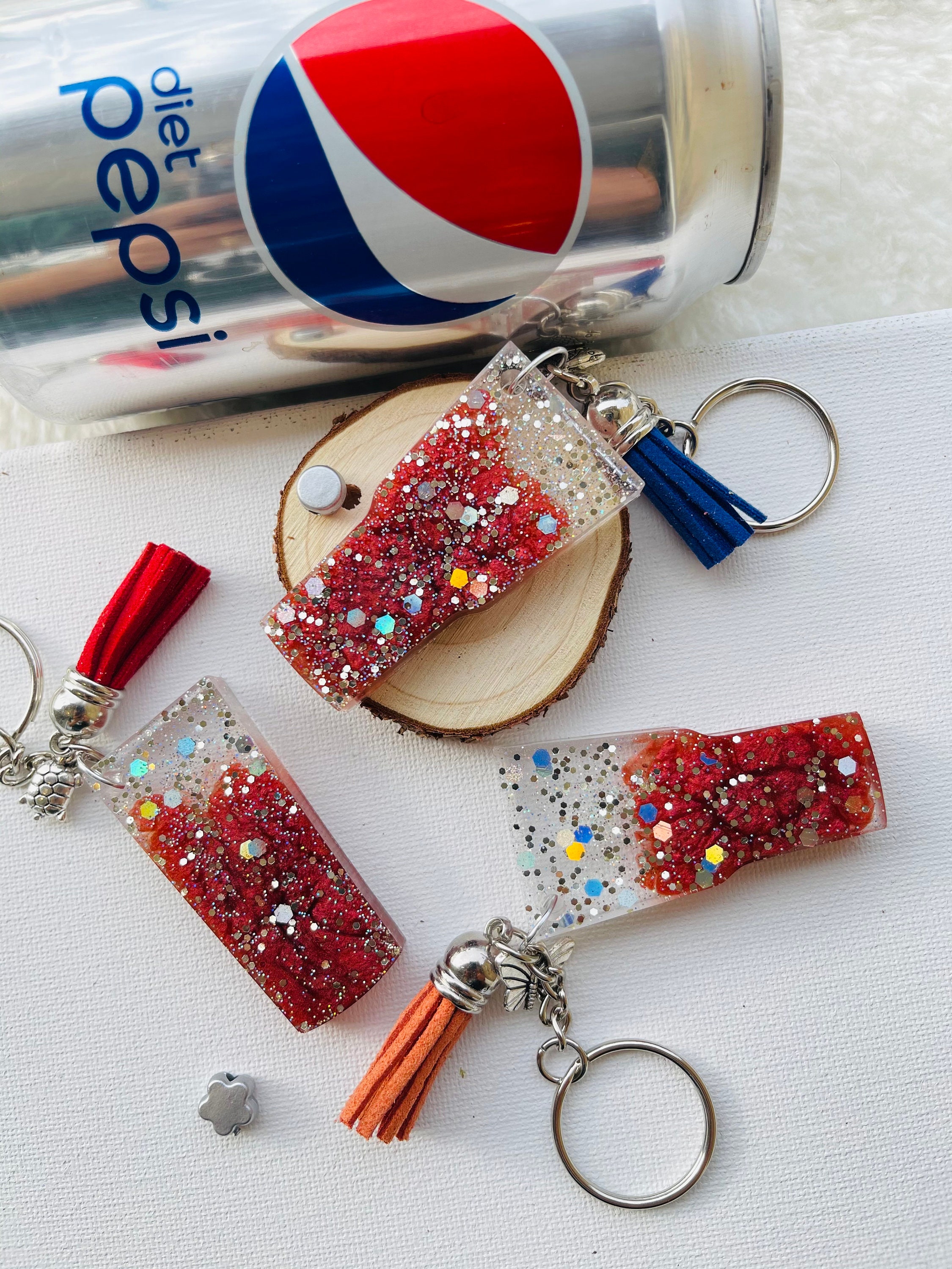 Tumbler Resin Keychains with Tassel and Charm Glitter Resin Etsy