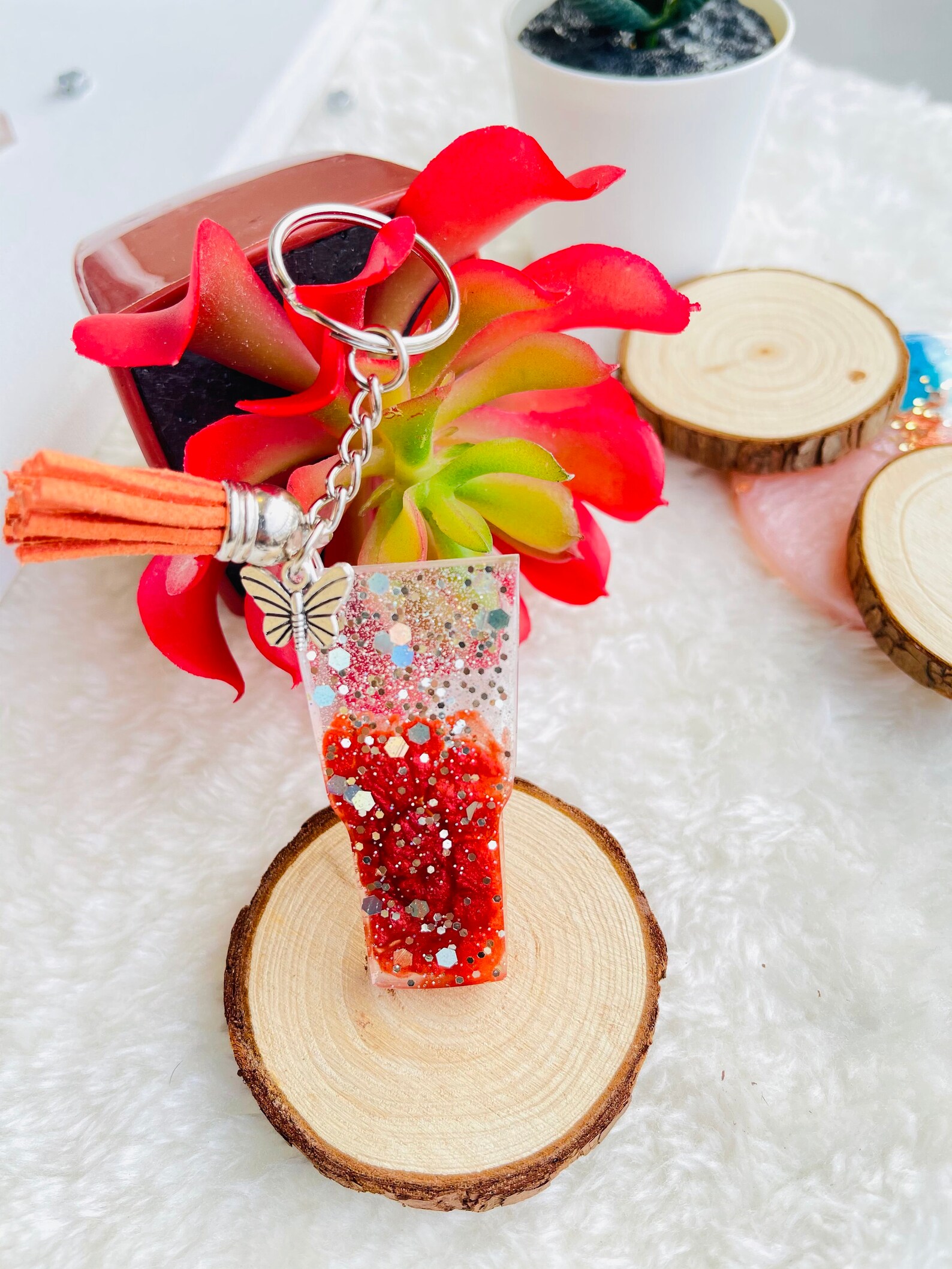 Tumbler Resin Keychains with Tassel and Charm Glitter Resin Etsy