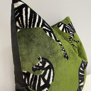 Price Reduction! Whimsical Green Dancing Zebras velvet pillow cover