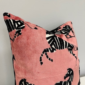 Price Reduction! Whimsical Pink Dancing Zebras velvet pillow cover.