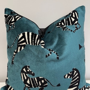 Dancing Zebras Teal Pillow Cover