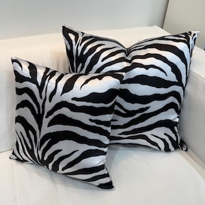 Satin Zebra Print Pillow Cover, Black and White