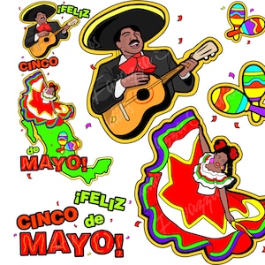 Cinco de Mayo - Fiesta - Maracas - Mexico - Mariachi - Guitar - Feliz Cinco de Mayo - Illustration - Cinco de Mayo Clip Art - Vector - png