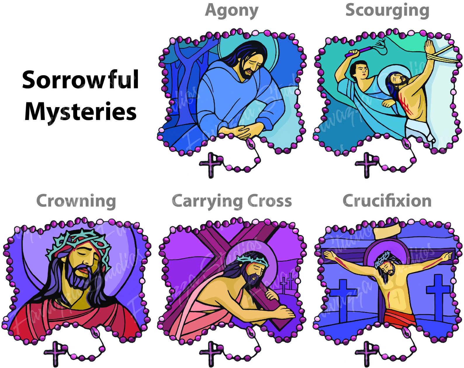 Sorrowful Mysteries Easter Religious Lent Catholic Jesus Illustration