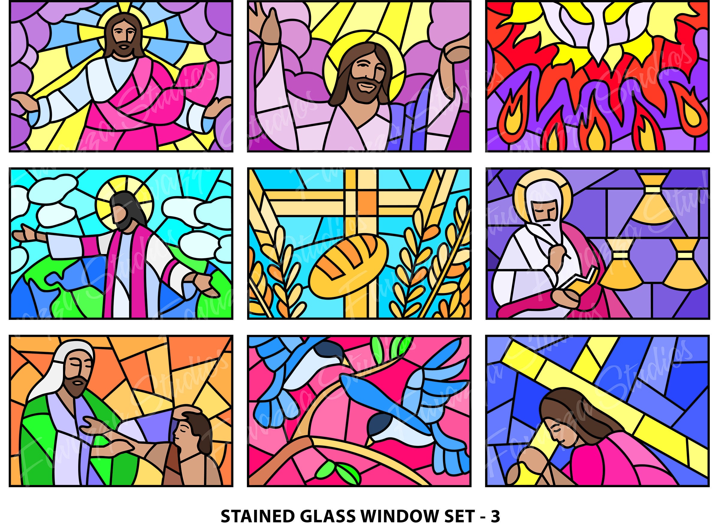 Religious Stained Glass Clip Art Catholic Church Brochure Scripture