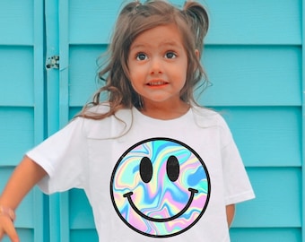Smiley Face Kids Tee, Kids Holographic Smiley Tee, Baby Graphic Tee, Holographic Retro Smiley Face Graphic Tee