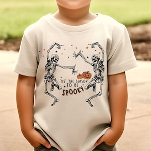Boys Halloween Shirt, Kids Tis the Season Halloween T-shirt, Boys Distressed Halloween Tee, Kids Jack O'Lantern and Skeleton Halloween Shirt
