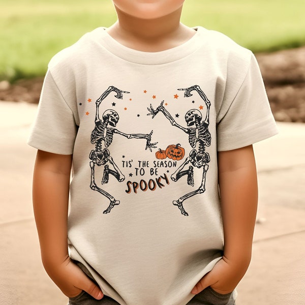 Boys Halloween Shirt, Kids Tis the Season Halloween T-shirt, Boys Distressed Halloween Tee, Kids Jack O'Lantern and Skeleton Halloween Shirt