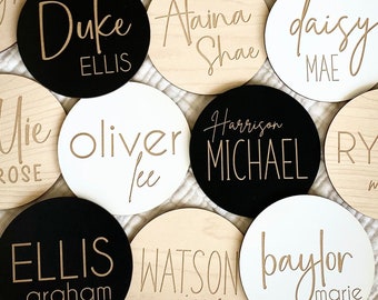 Baby Name Announcement Sign, Baby Announcement Circle, Baby Birth Announcement Round, Baby Name Photo Prop, Engraved Baby Name Circle