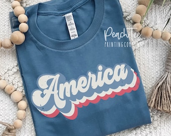 Retro America Patriotic T-Shirt,Distressed America T-Shirt,  Memorial Day Tee, Womens Patriotic Tee, Fourth of July T-Shirt,