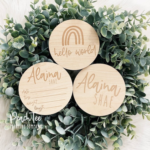 Personalized Wooden Baby Name Announcement Sign, Birth Reveal
