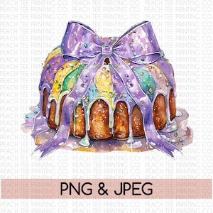 King Cake Mardi Gras Coquette Bow PNG, Mardi Gras King Cake Shirt PNG, Mardi Gras King Cake PNG for Sublimation Dtg and Dtf Printing