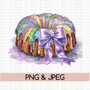 King Cake Mardi Gras Coquette Bow PNG, Mardi Gras King Cake Shirt PNG, Mardi Gras King Cake PNG for Sublimation Dtg and Dtf Printing