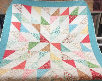 Star Quilt- Blue, Pink, White