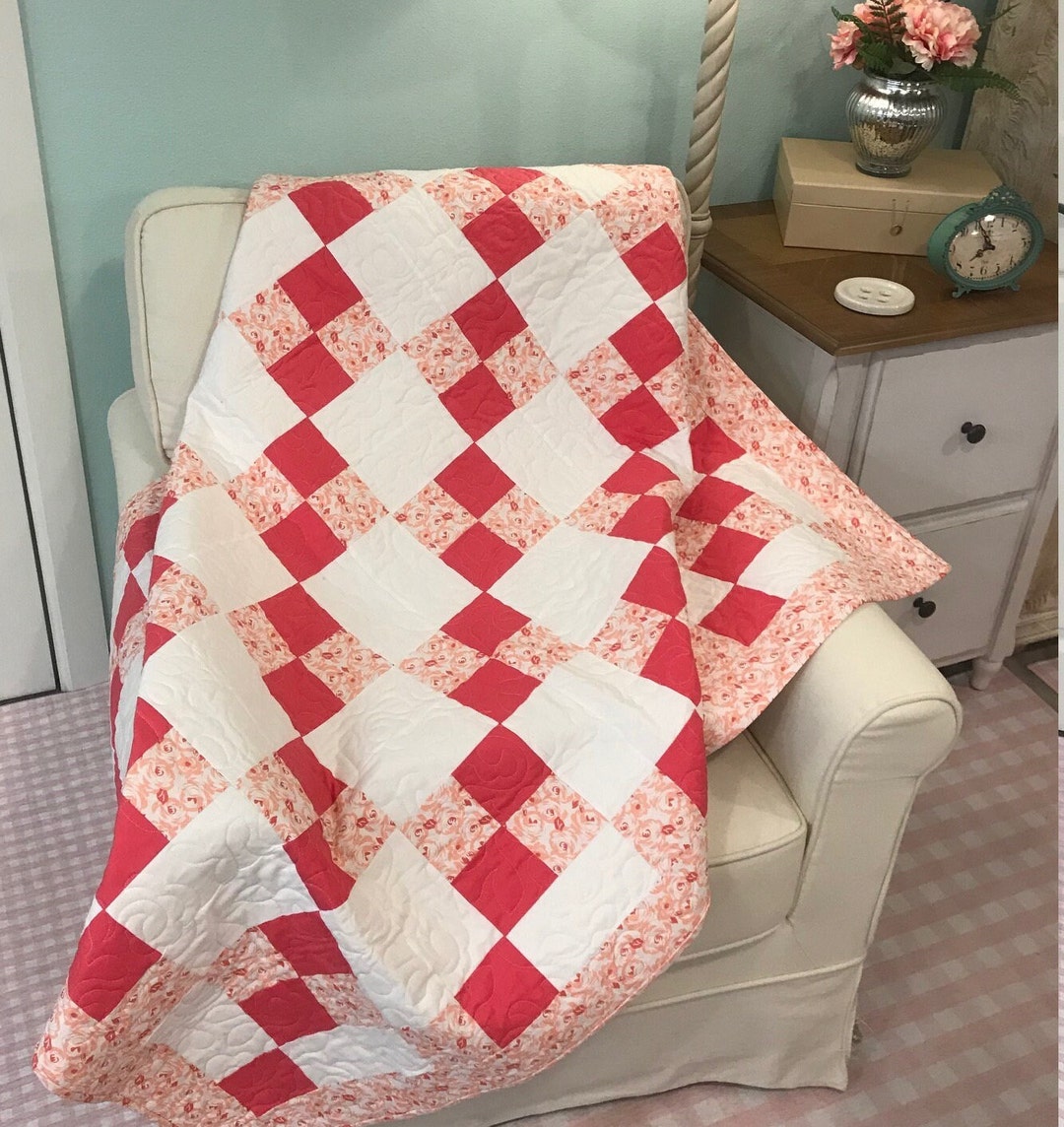 Handmade Pink and White Floral Quilt - Reversible Patchwork Design - Etsy