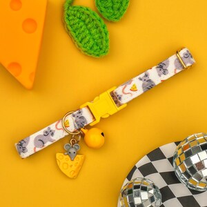 Mouse Cat Collar Breakaway, Mice and Cheese Breakaway Cat Collar, Cute Boy Cat Collar with Bell, Funny Swiss Male Kitten Collar Safety