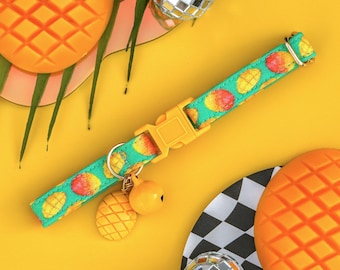 Mango Cat Collar with Bell and Charm, Cute Fruit Breakaway Cat Collar, Fancy Male Cat Breakaway Collar, Boy Kitten Collar, Soft Cat Collar