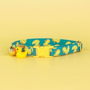 Rubber Duck Cat Collar with Bell and Charm, Blue Breakaway Cat Collar, Adjustable Male Kitten Collar Breakaway, Boy Cat Breakaway Collar
