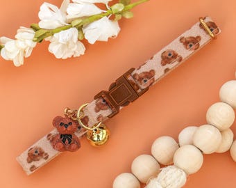 Teddy Bear Cat Collar, Breakaway Cat Collar with Bell, Male Kitten Collar, Adjustable Boy Cat Breakaway Collar, Male Cat Collar with Bell