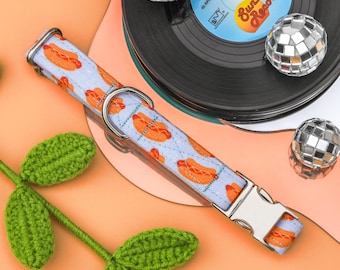 Retro Hotdog Dog Collar, Cute Summer Dog Collar, Funny Boy Dog Collar Custom, Dachshund Lover Dog Collar, Designer Male Dog Collar Food