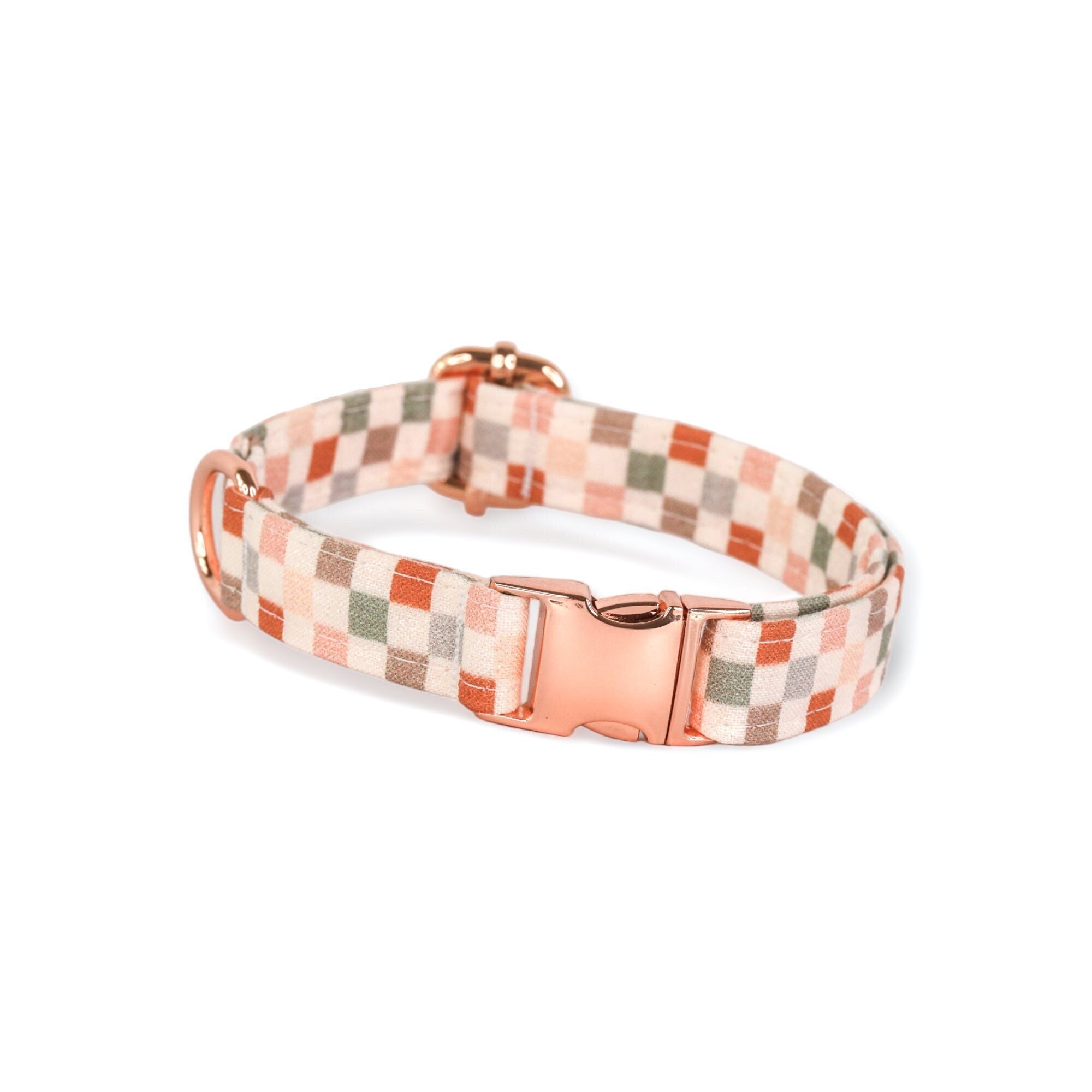 Brown Pink Checkered GD Luxury Dog Collar 