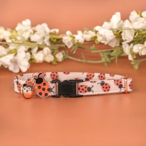 Boho Ladybug Breakaway Cat Collar with Bell, Spring Adjustable Kitten Collar Breakaway, Female Cat Breakaway Collar, Kitten Safety Collar