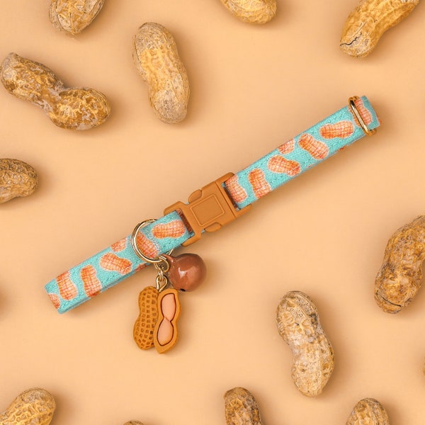 Peanut Cat Collar, Cute Peanut Butter Breakaway Cat Collar, Nut Cat Breakaway, Blue Male Kitten Collar Adjustable, Fun Boy Cat Safety Collar