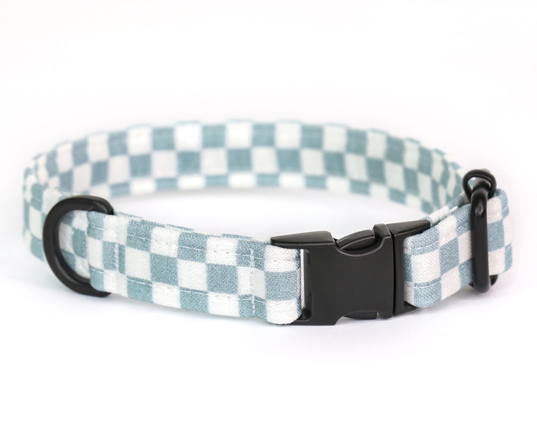 Gray Blue Checkered Dog Collar Custom Retro Boy Dog Collar Etsy