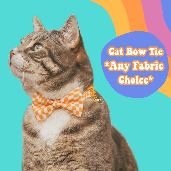 Cat Bow Tie *in any fabric design we carry*, Cat Bow Tie for Collar, Kitten Bow Collar, Cute Cat Bow Tie, Small Cat Bow Tie