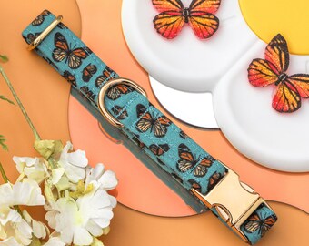 Blue Monarch Butterfly Dog Collar, Spring Nature Small Puppy Collar, Custom Girl Dog Collar, Cute Dog Collar Customized, Designer Dog Collar