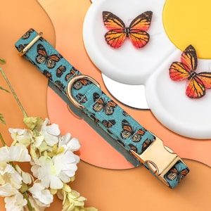 Blue Monarch Butterfly Dog Collar, Spring Nature Small Puppy Collar, Custom Girl Dog Collar, Cute Dog Collar Customized, Designer Dog Collar