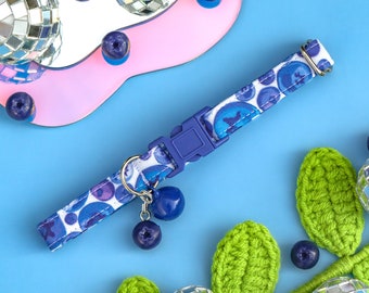 Blueberry Cat Collar with Bell, Fruit Breakaway Cat Collar, Blue Male Cat Collar, Adjustable Kitten Collar Breakaway, Cat Breakaway Collar,