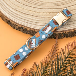 S'mores Dog Collar, Summer Male Dog Collar, Adjustable Camping Puppy Collar, Customized Fun Dog Collar, Boy Dog Collar, Thin Blue Dog Collar