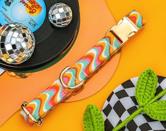 Wavy 70s Dog Collar, Cute Retro Dog Collar, Custom Boy Dog Collar, Groovy Girl Dog Collar, Colorful Y2k Dog Collar, Customized Dog Collar