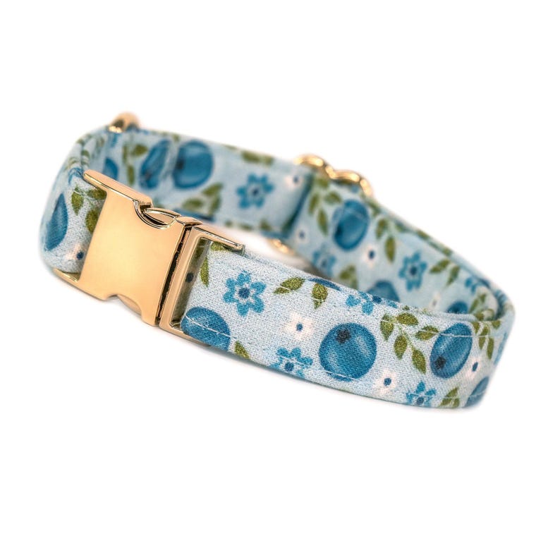 Floral Blueberry Dog Collar, Cute Summer Fruit Dog Collar, Cottagecore Custom Dog Collar, Small Girl Dog Collar, Large Customized Pet Collar image 2