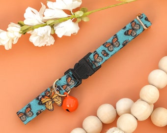 Monarch Butterfly Cat Collar "Social Butterfly", Breakaway Cat Collar with Bell, Boho Butterflies Kitten Collar, Adjustable Girl Cat Collar