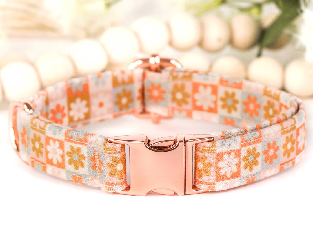 Daisy Checkered Dog Collar, Y2k Dog Collar Groovy, Cute Retro Dog