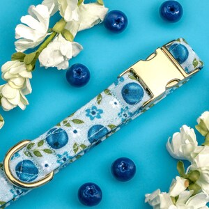 Floral Blueberry Dog Collar, Cute Summer Fruit Dog Collar, Cottagecore Custom Dog Collar, Small Girl Dog Collar, Large Customized Pet Collar image 3