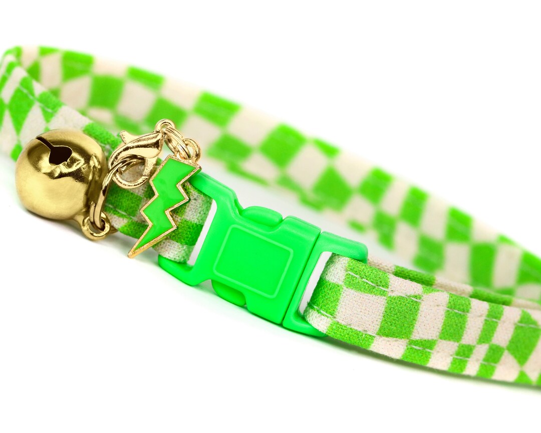 Groovy Checkered Cat Collar With Bell and Charm Cute Boy Cat Etsy