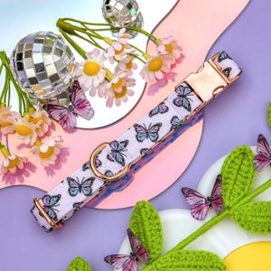 Purple Butterfly Dog Collar, Lavender Spring Dog Collar, Monarch Butterfly Fancy Dog Collar, Cute Custom Dog Collar, Designer Girl Collar