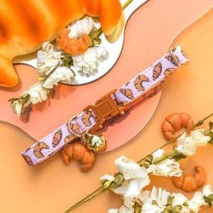 Purple Croissant Cat Collar, Cute Girl Cat Breakaway Collar, Cute Female Kitten Collar Safety, France, Pastry, French, Paris, Bakery, Food
