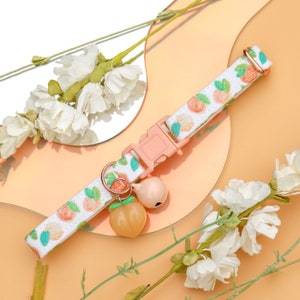 Peach Cat Collar with Bell and Charm, Cute Girl Breakaway Cat Collar, Adjustable Fruit Kitten Safety Collar, Fancy Female Cat Collar