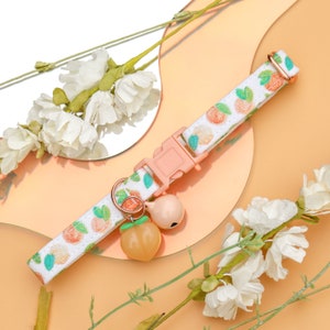 Peach Cat Collar with Bell and Charm, Cute Girl Breakaway Cat Collar, Adjustable Fruit Kitten Safety Collar, Fancy Female Cat Collar