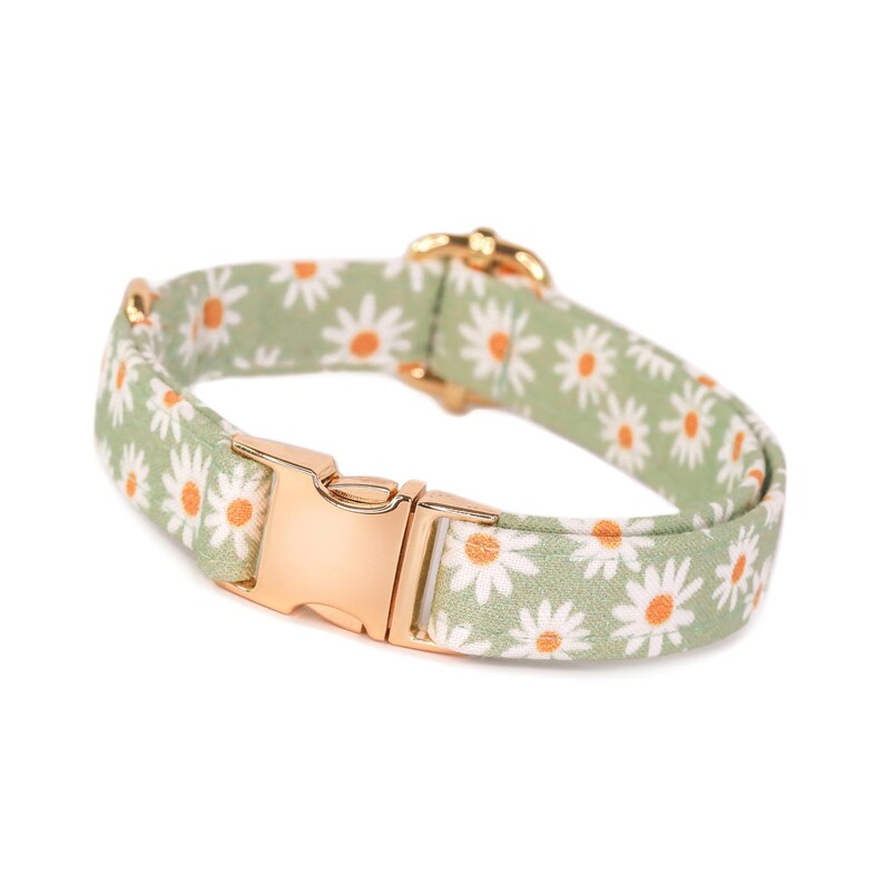 Sage Green Daisy Dog Collar, Cute Floral Dog Collar, Custom Girl Dog Collar, Fancy Dog Collar with Daisies, Designer Flower Small Dog Collar image 2